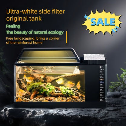南美鱼缸侧滤小型家用桌面带灯加热过滤一体免换水懒人原生态造景