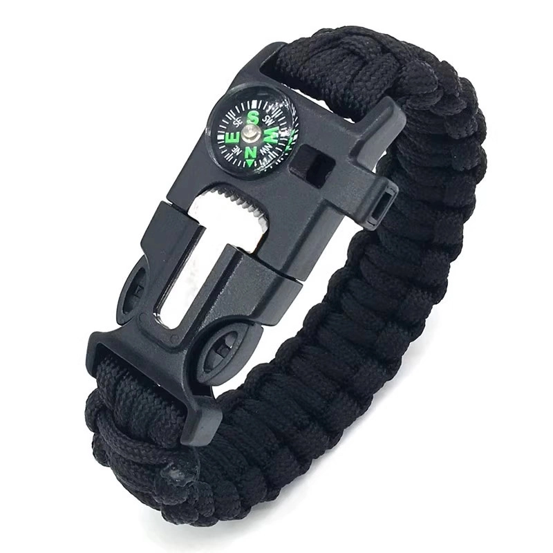 Black paracord bracelet angled view on white