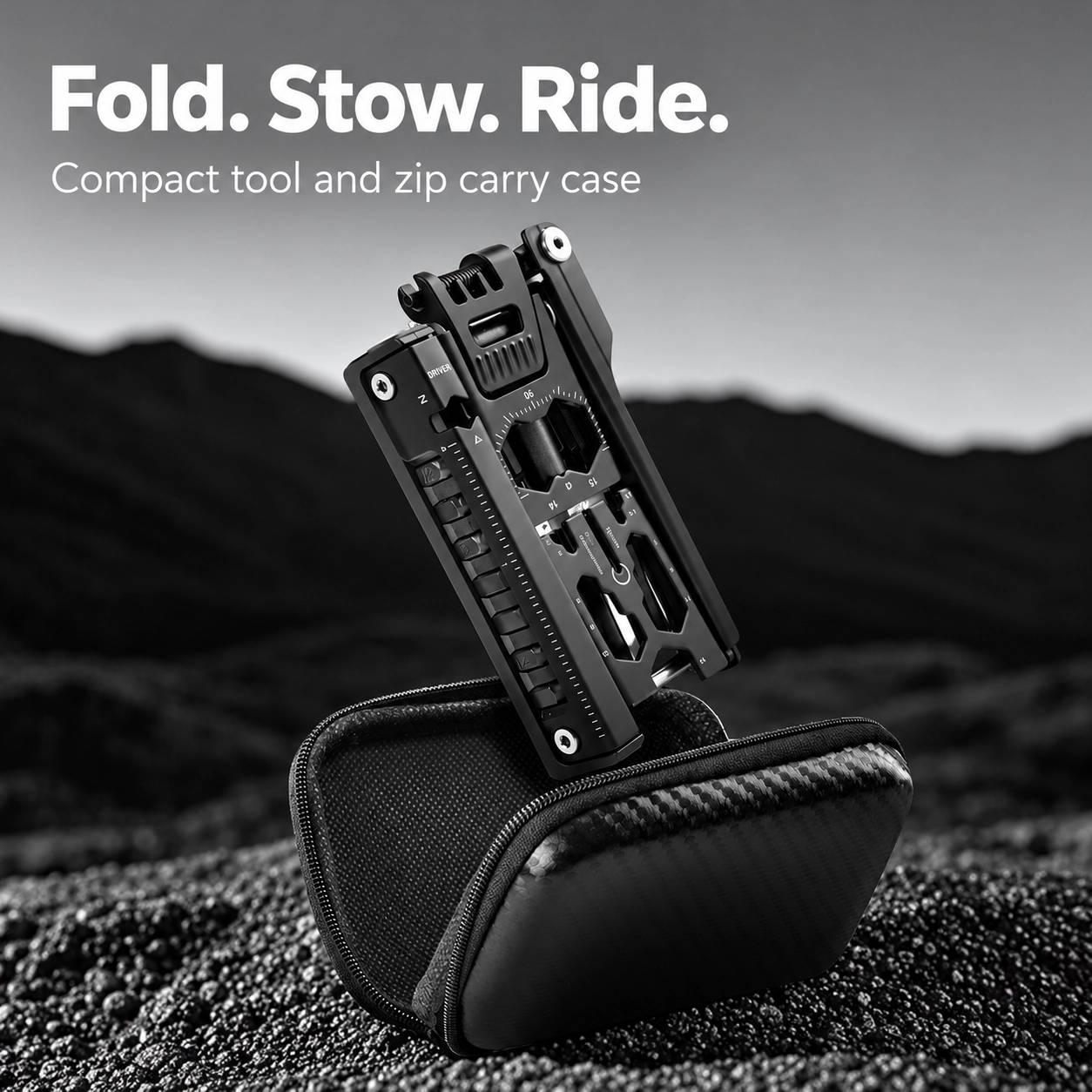 Folded black tool and zip carry case