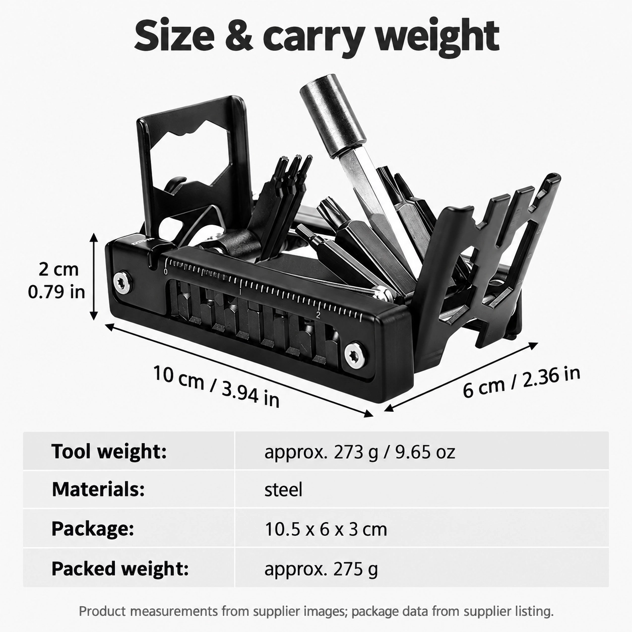 Tool dimensions, weight and package specifications