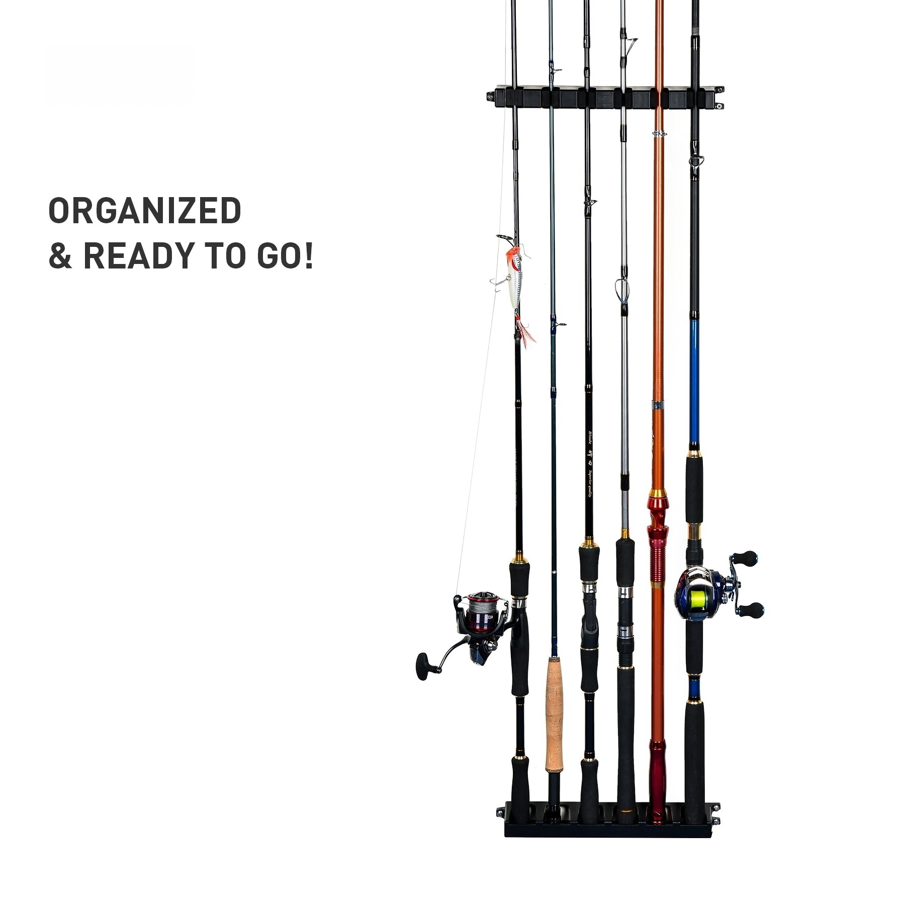WV2 Vertical Fishing Rod Holders for Garage Wall Mount: Store Up to 6 Rods and Combs