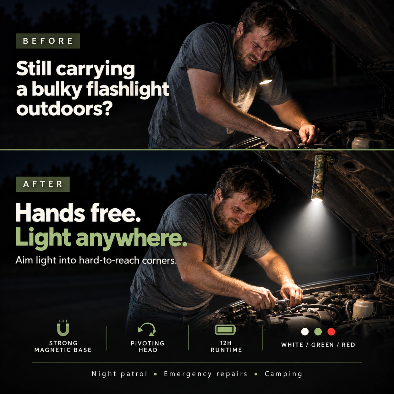 1800-Lumen Magnetic Rotating Flashlight for Work & Outdoors