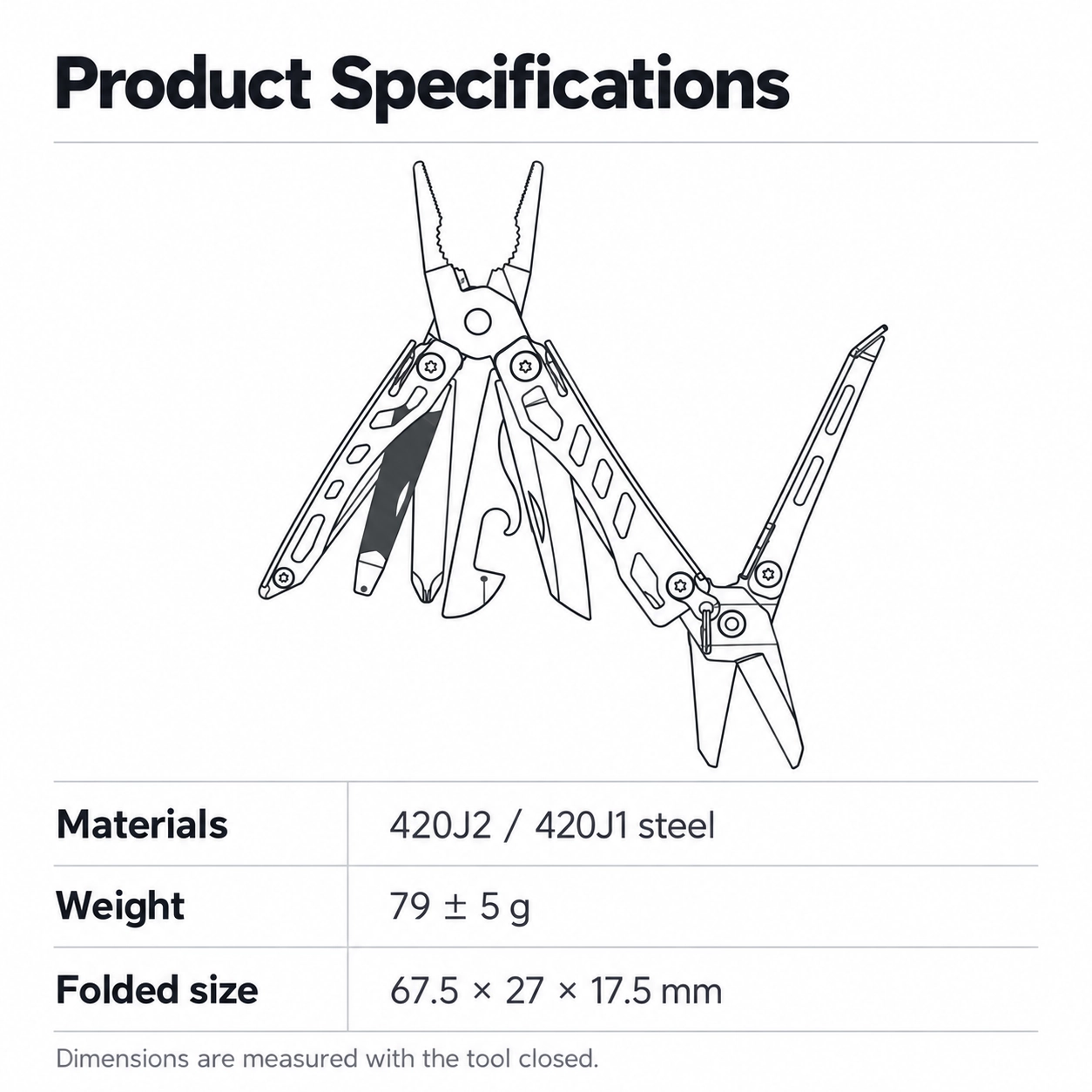 Multi-tool specifications materials weight and folded dimensions