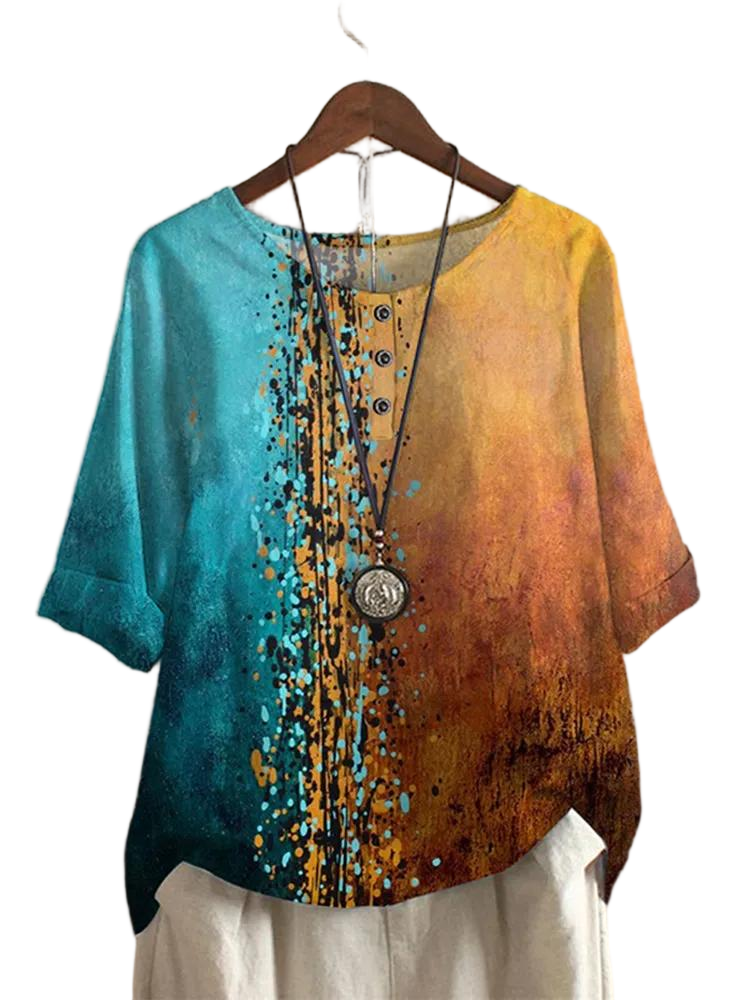 Printed Round Neck Loose Casual T-Shirt