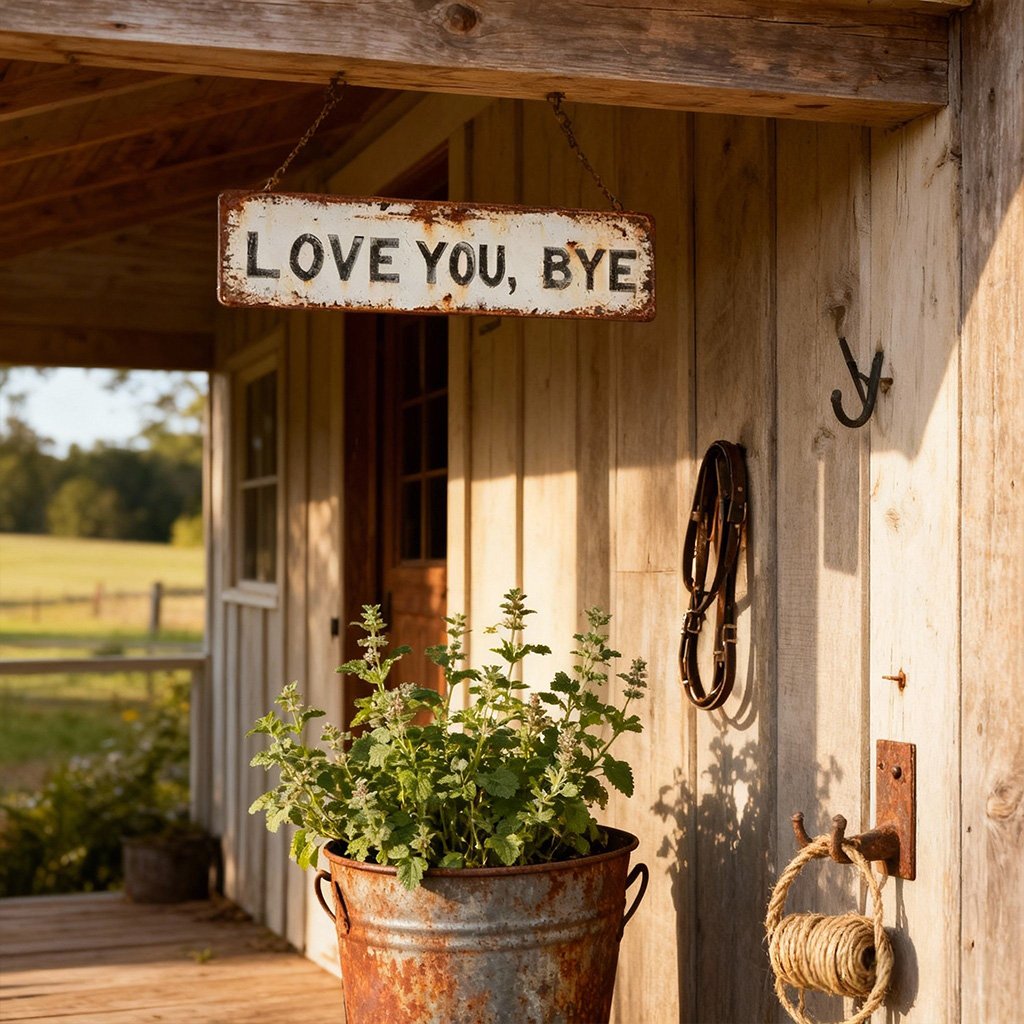 Love You, Bye Metal Wall Sign - Vintage Greenery Decor for Home & Cafe