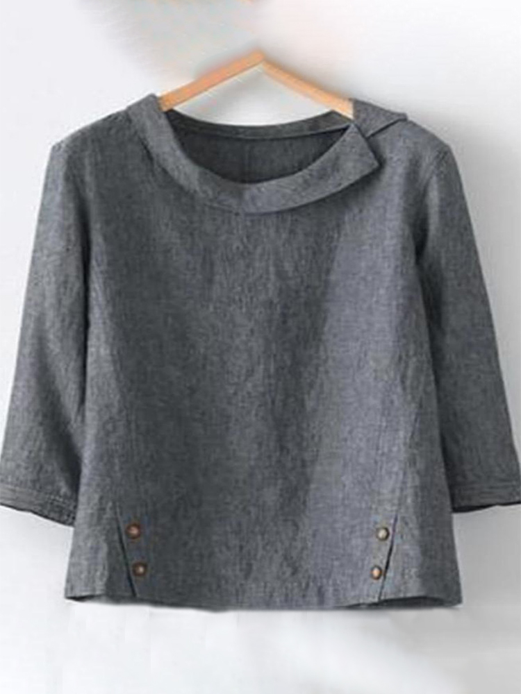 Solid Color Comfortable Casual Hem Button Up Long Sleeved Shirt