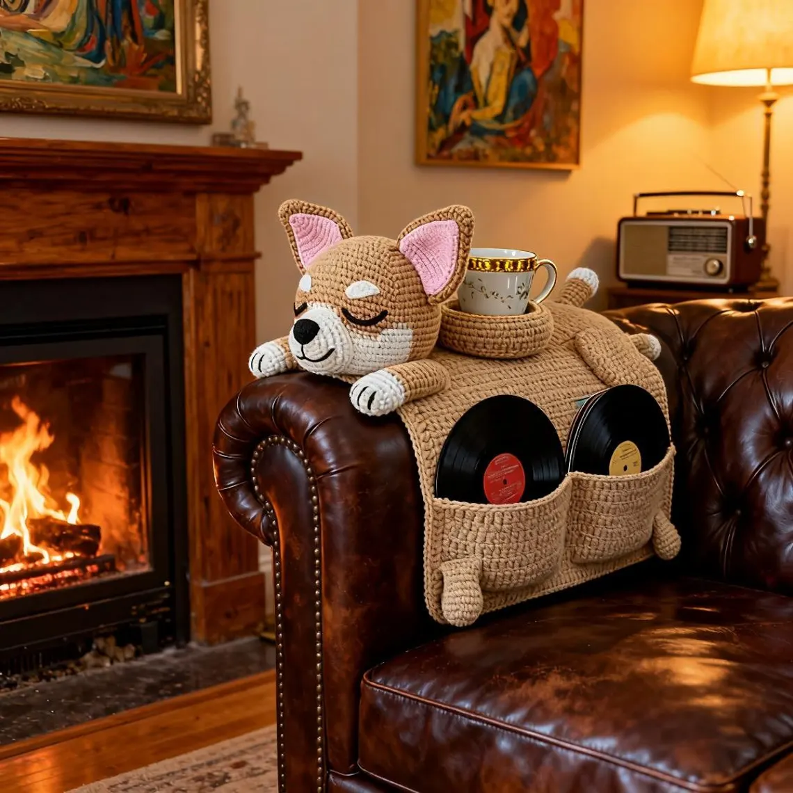 🎄Christmas HOT Sale 49% OFF🔥Crochet Dog Sofa Organizer with Cup Holder