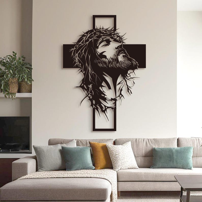 Metal Jesus and Cross Wall Art: Christian Home Decor