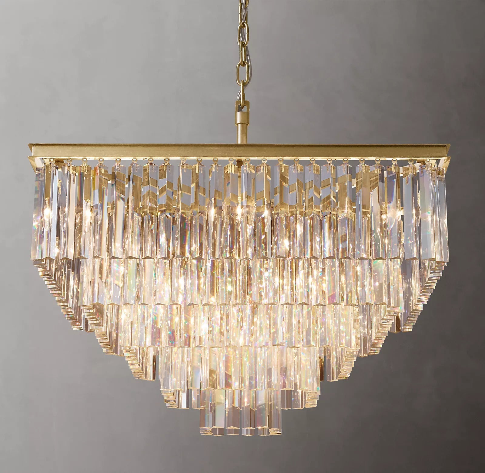 1920s Odeon Multi-Tier Crystal Square chandelier 34", Indoor Decoration Light
