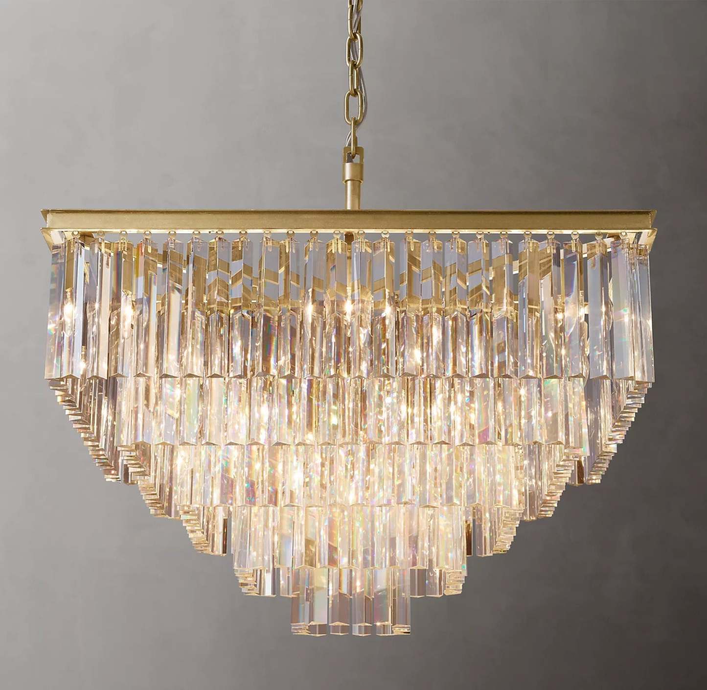 1920s Odeon Multi-Tier Crystal Square chandelier 34", Indoor Decoration Light
