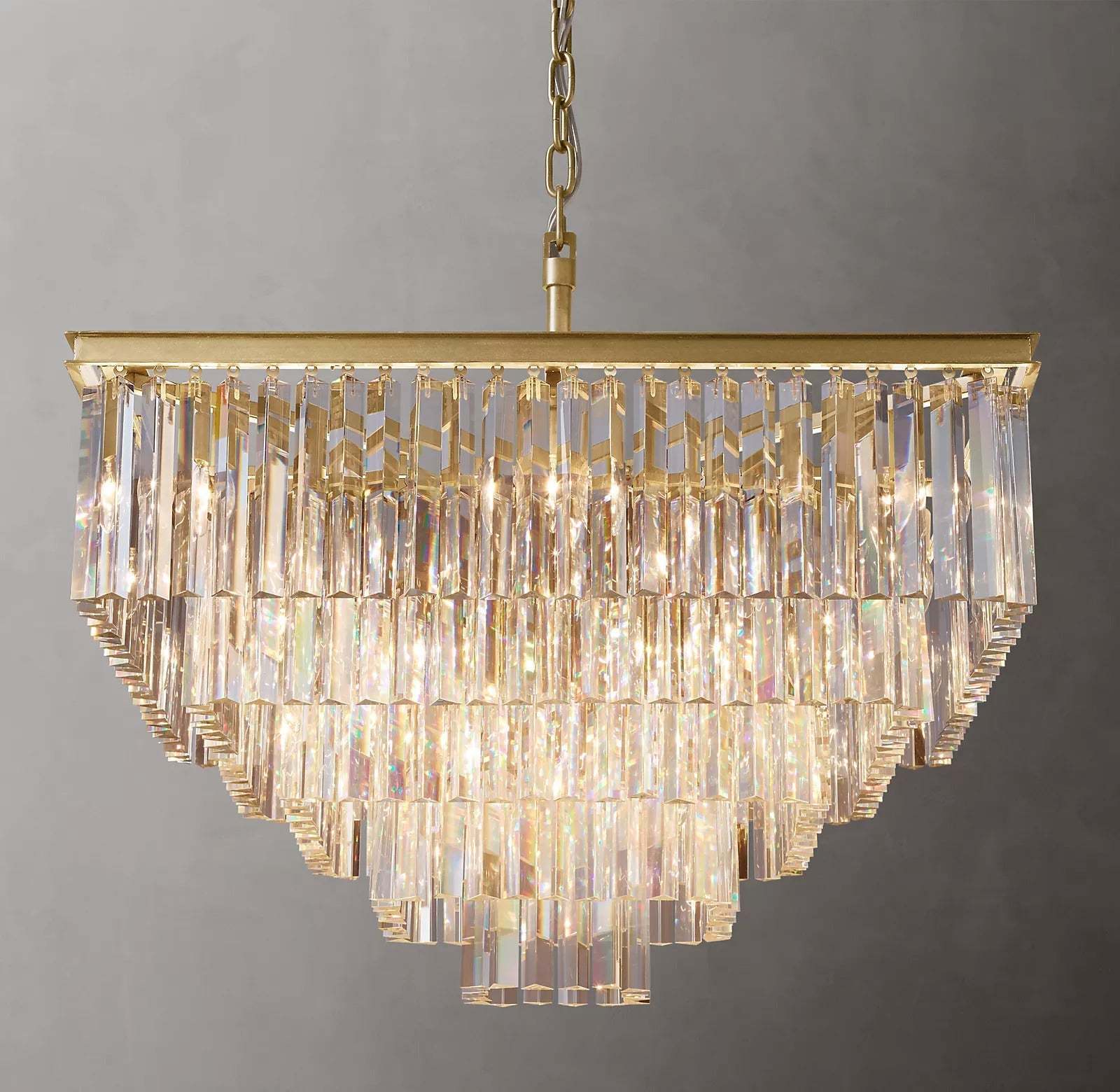 1920s Odeon Multi-Tier Crystal Square chandelier 34", Indoor Decoration Light