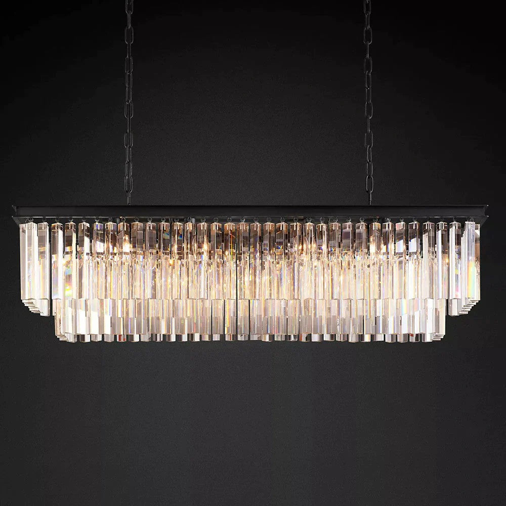 1920s Odeon 2 Tiers Crystal Linear Chandelier