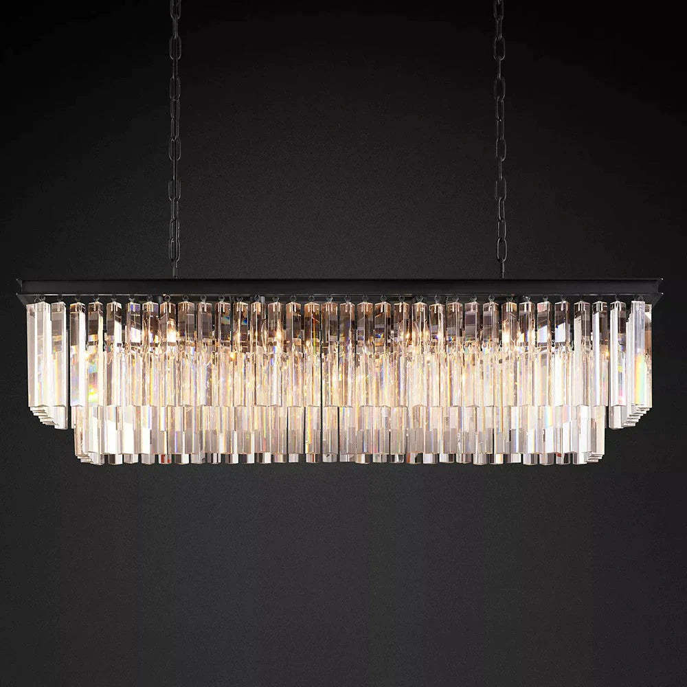 1920s Odeon 2 Tiers Crystal Linear Chandelier