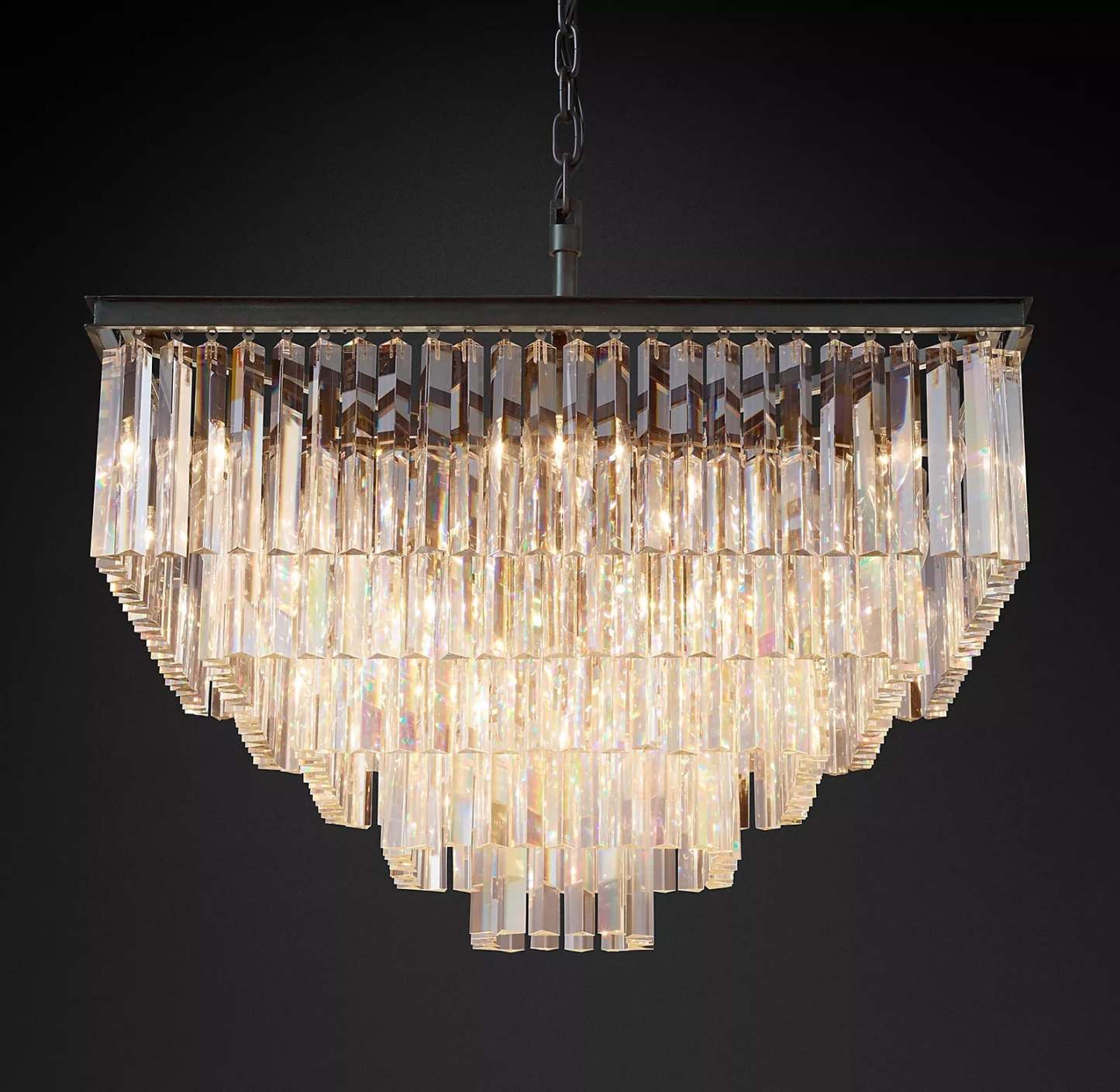 1920s Odeon Multi-Tier Crystal Square chandelier 34", Indoor Decoration Light