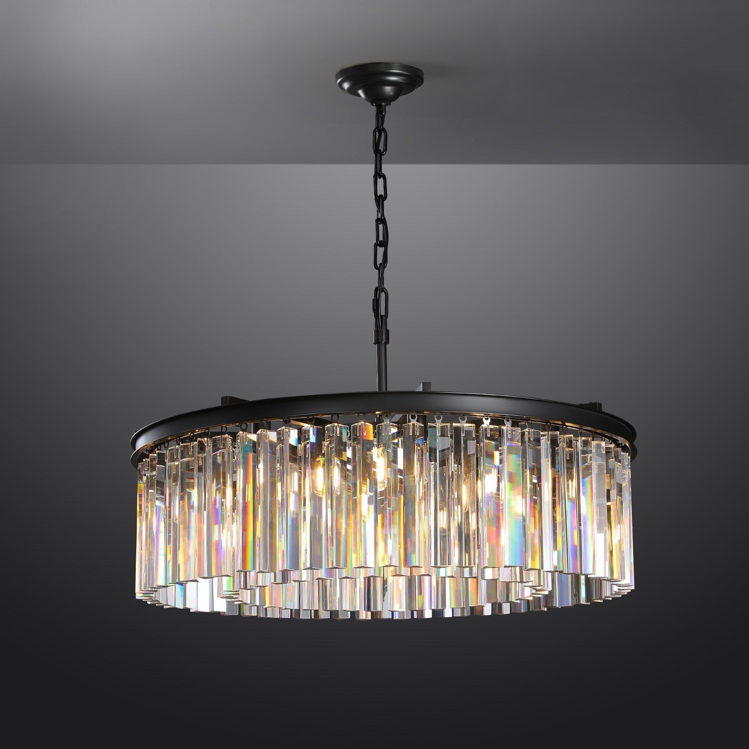 1920s Odeon Crystal Round Chandelier Black 32"/43"
