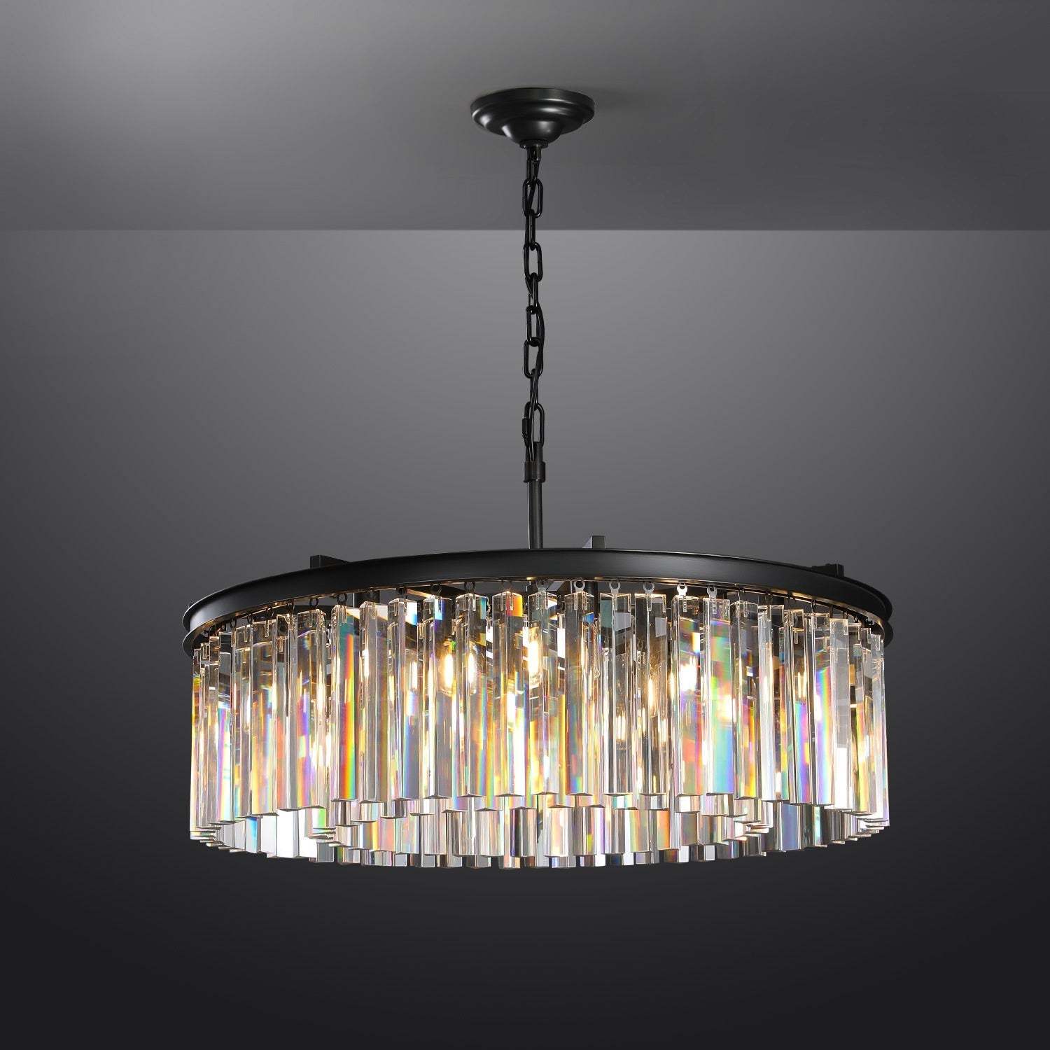 1920s Odeon Crystal Round Chandelier Black 32"/43"