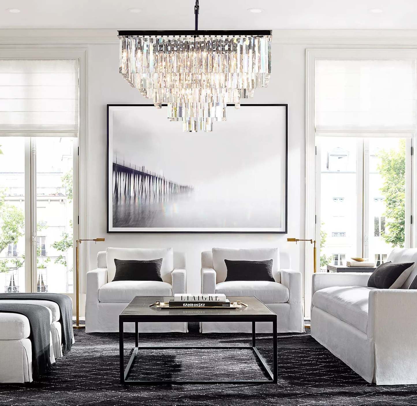 1920s Odeon Multi-Tier Crystal Square chandelier 34", Indoor Decoration Light