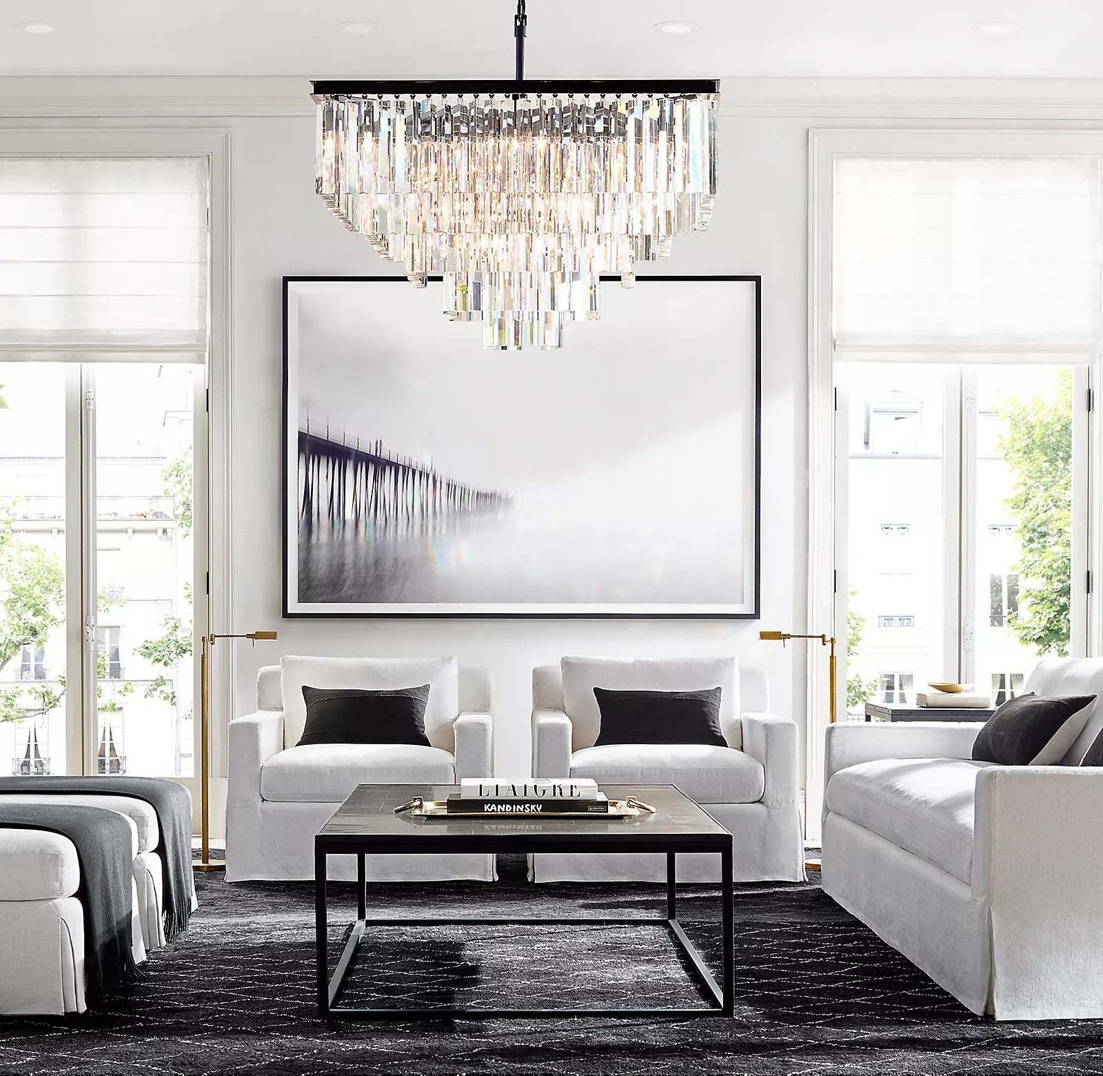 1920s Odeon Multi-Tier Crystal Square chandelier 34", Indoor Decoration Light