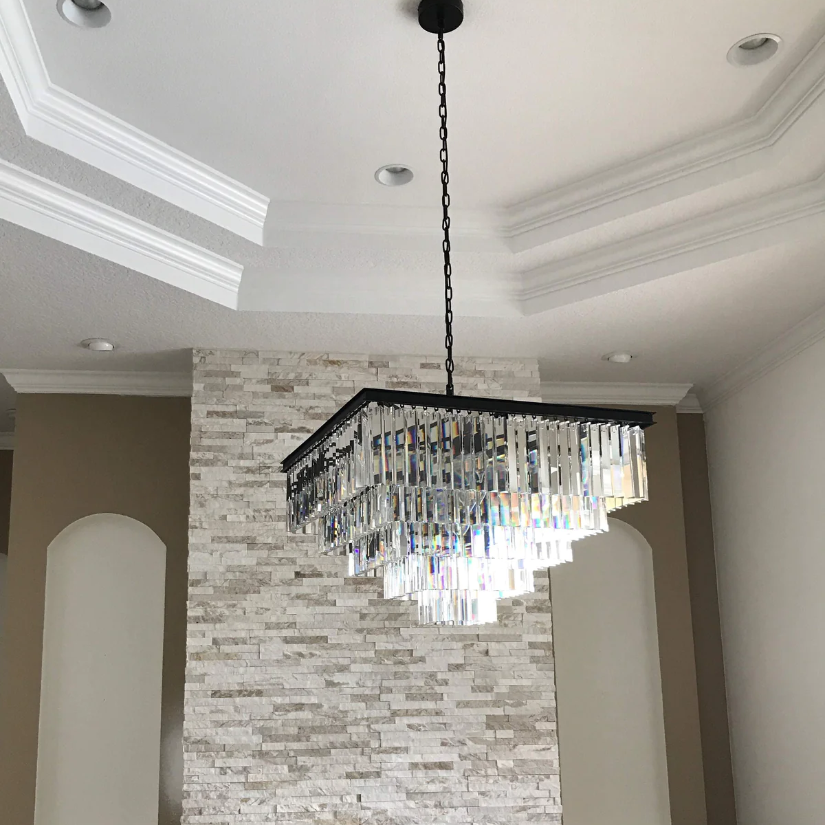 1920s Odeon Multi-Tier Crystal Square chandelier 34", Indoor Decoration Light