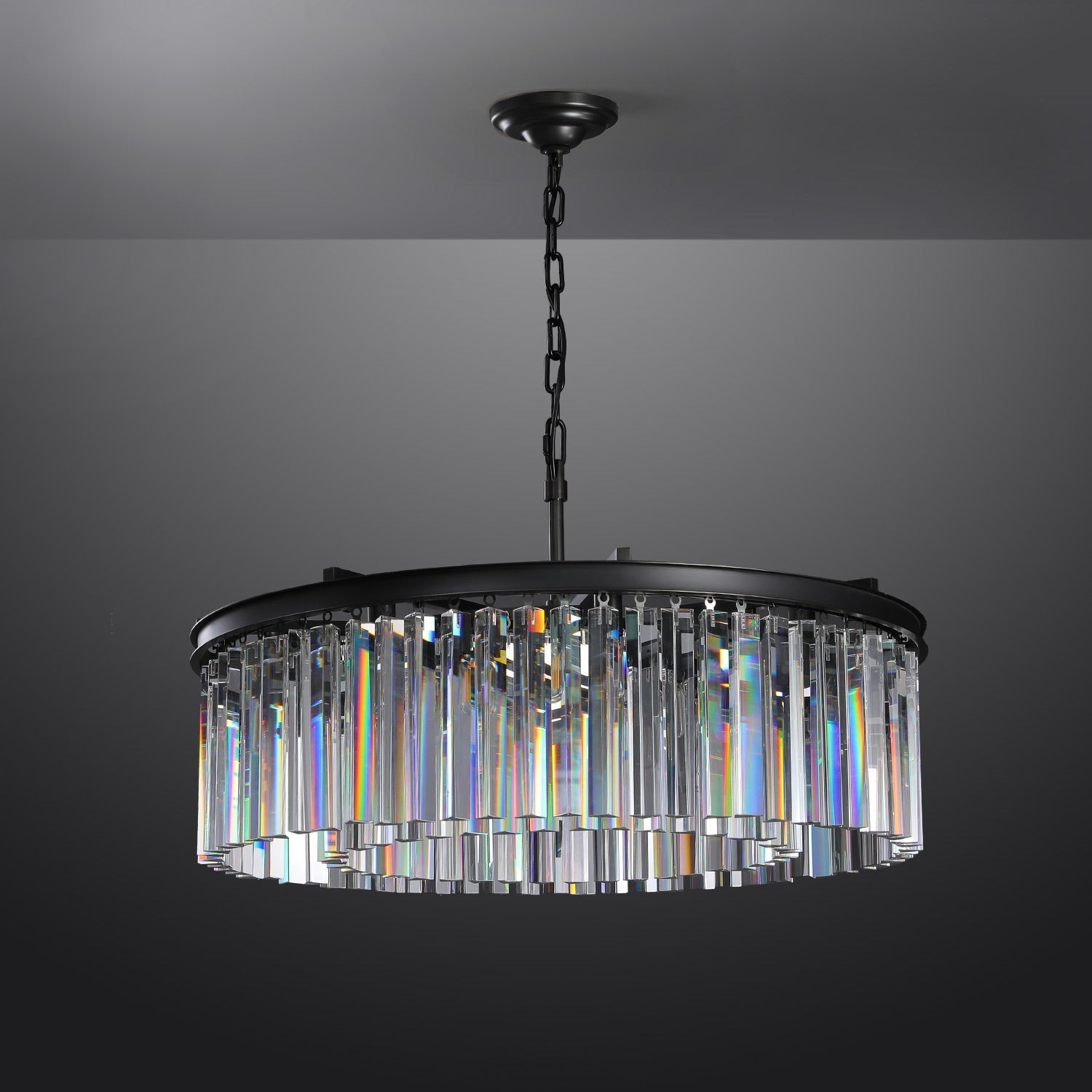1920s Odeon Crystal Round Chandelier Black 32"/43"