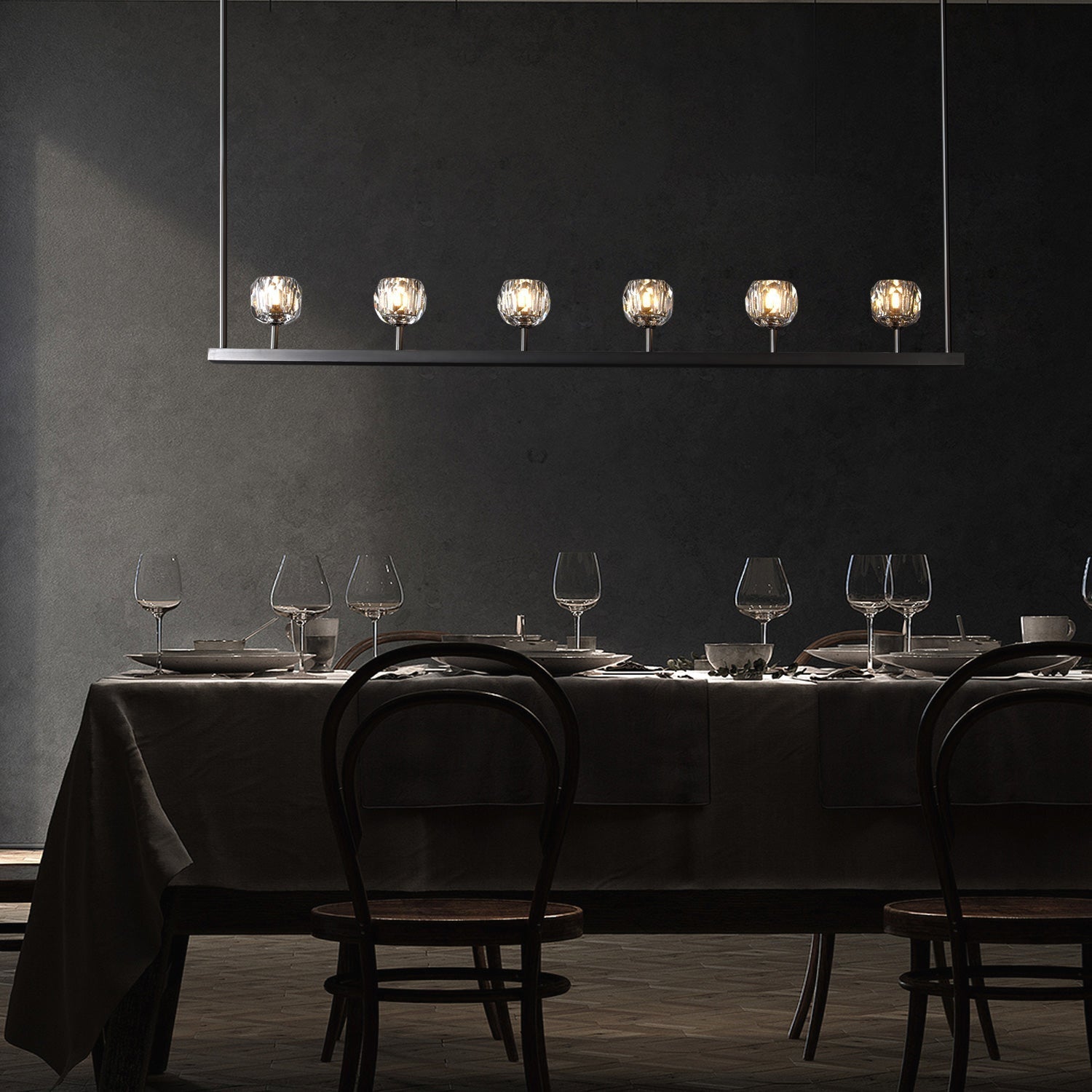 Boule De Cristal Smoke Glass Minimalist Linear Chandelier 60"