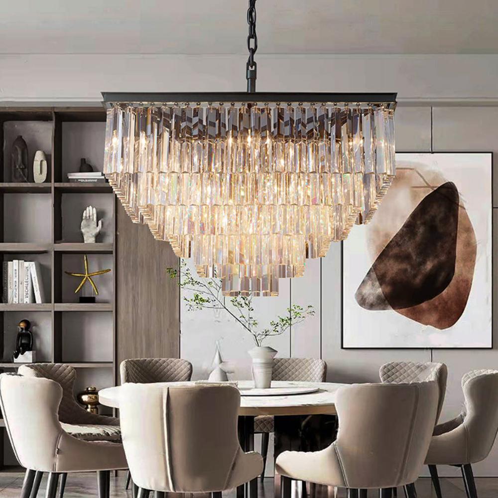 1920s Odeon Multi-Tier Crystal Square chandelier 34", Indoor Decoration Light