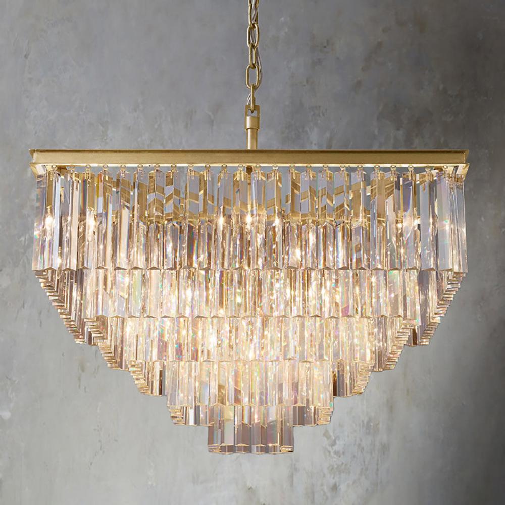 1920s Odeon Multi-Tier Crystal Square chandelier 34", Indoor Decoration Light