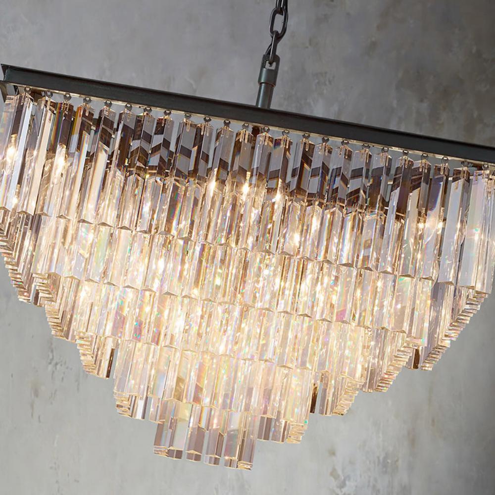 1920s Odeon Multi-Tier Crystal Square chandelier 34", Indoor Decoration Light