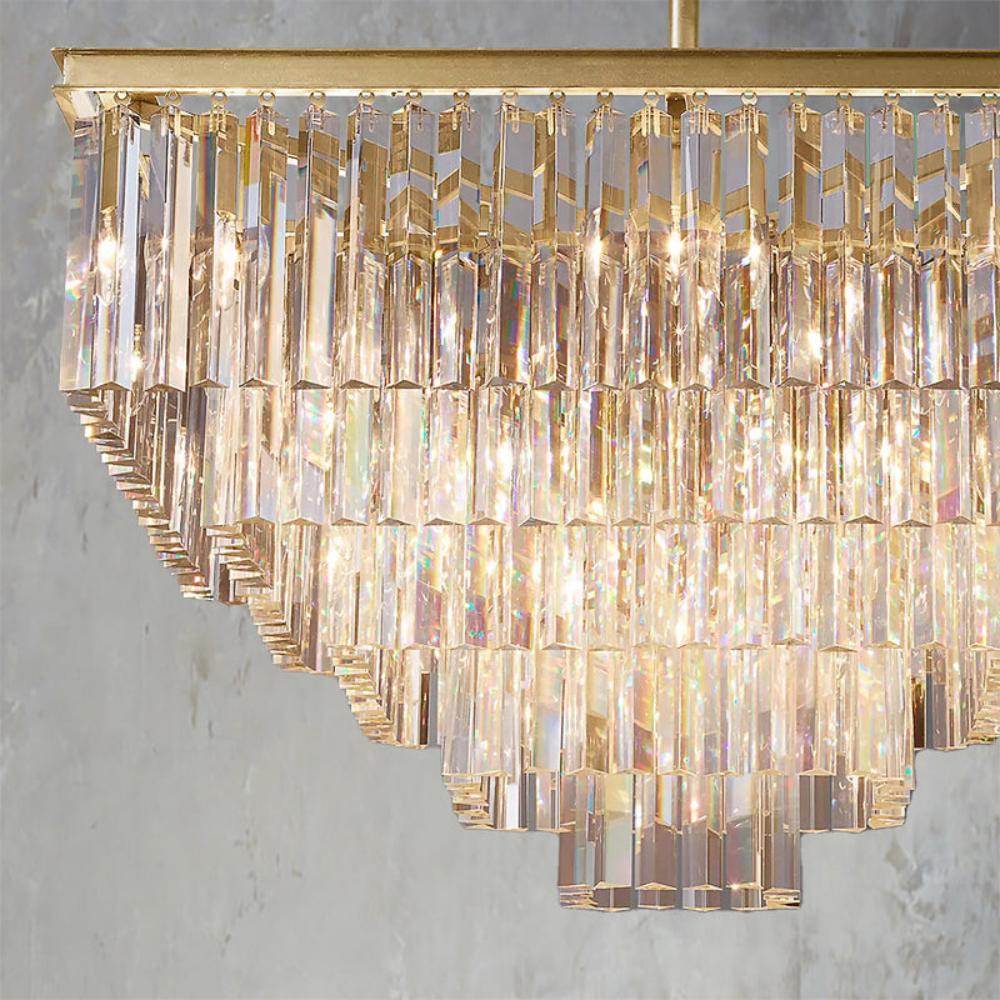 1920s Odeon Multi-Tier Crystal Square chandelier 34", Indoor Decoration Light