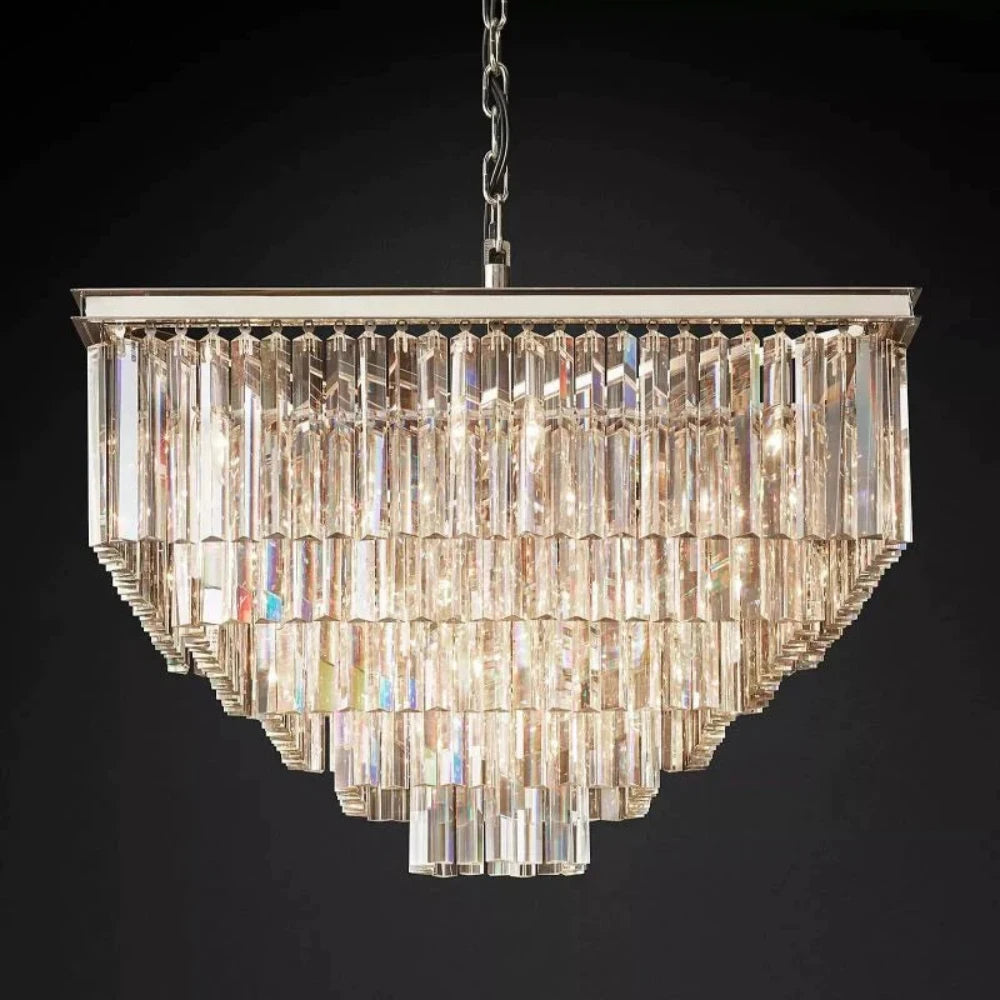 1920s Odeon Multi-Tier Crystal Square chandelier 34", Indoor Decoration Light