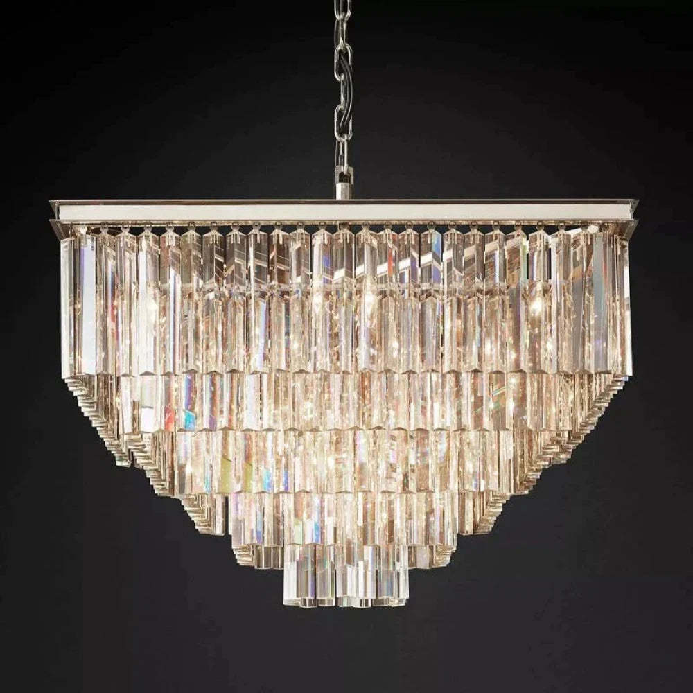 1920s Odeon Multi-Tier Crystal Square chandelier 34", Indoor Decoration Light