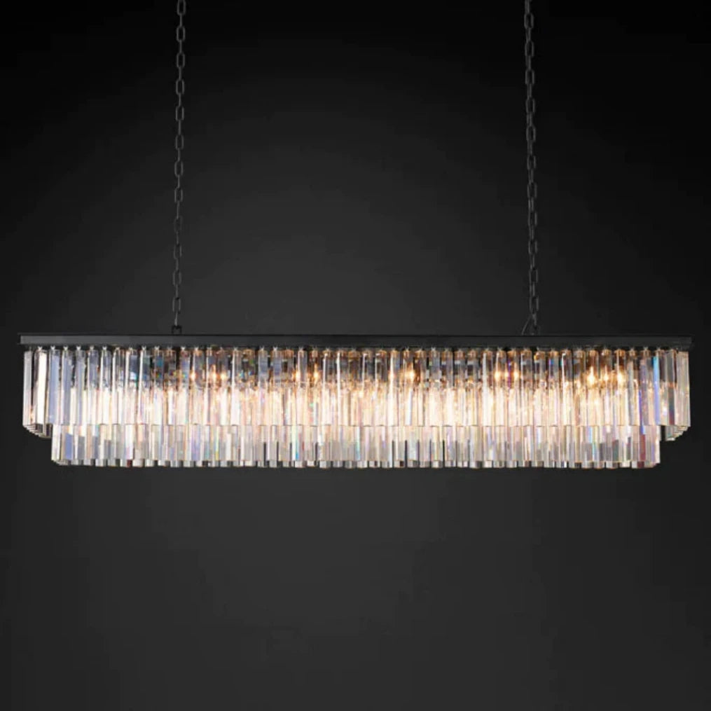 1920s Odeon 2 Tiers Crystal Linear Chandelier