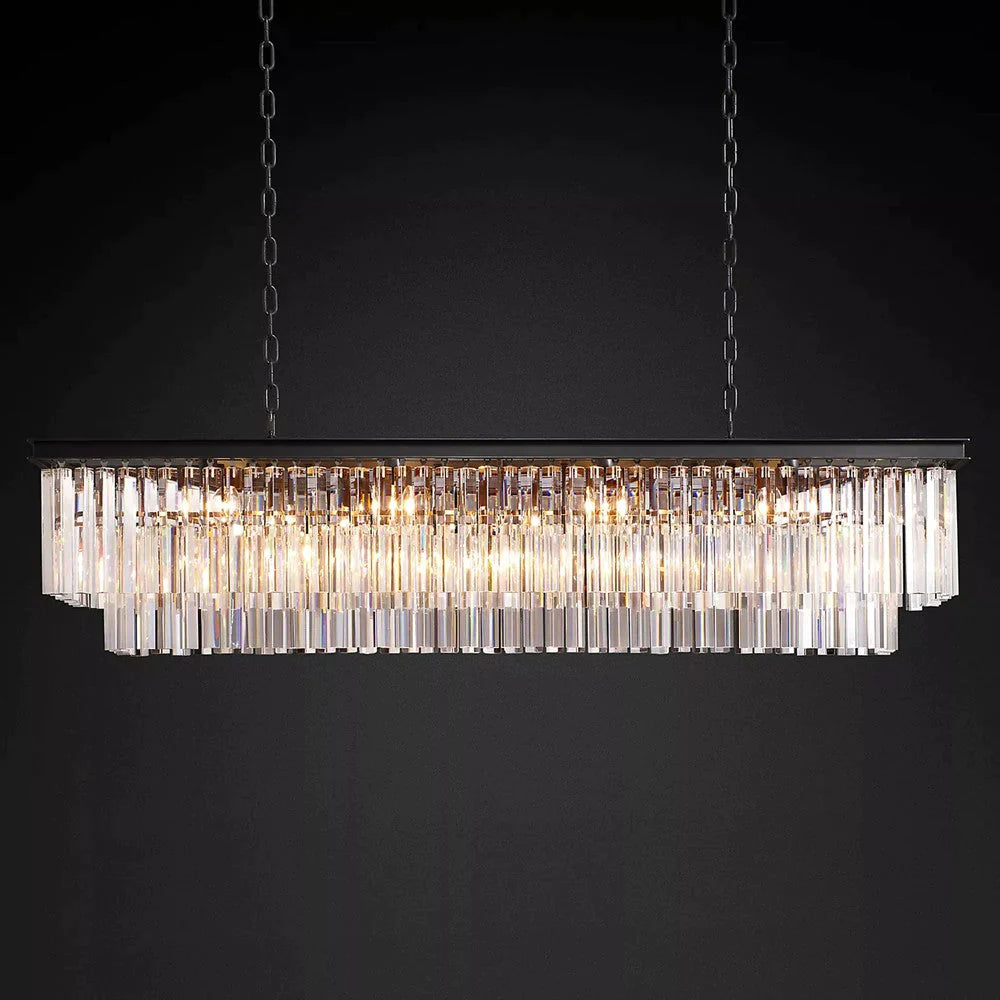 1920s Odeon 2 Tiers Crystal Linear Chandelier