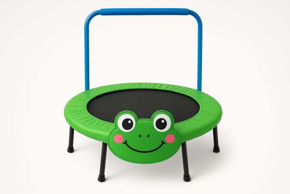 Kinderspielzeug Trampolin Frosch Design Grün Durchmesser 96 cm mit Haltegriff