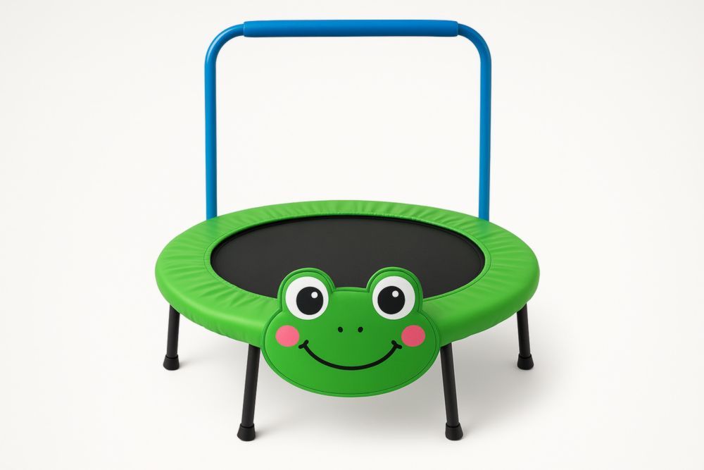 Kinderspielzeug Trampolin Frosch Design Grün Durchmesser 96 cm mit Haltegriff