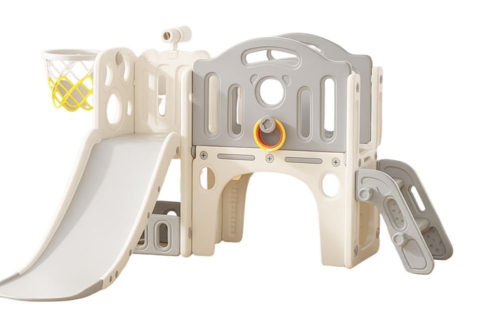 Kinderspielplatz Rutsche Klettergerüst mit Korb Grau/Beige Kunststoff