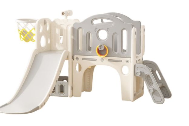 Kinderspielplatz Rutsche Klettergerüst mit Korb Grau/Beige Kunststoff