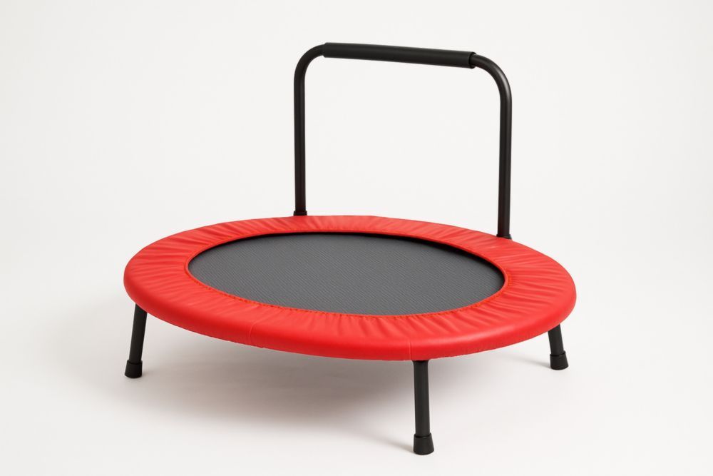 Kindertrampolin rund Rot mit Haltegriff Durchmesser 100cm Höhe 80cm Stahlrahmen