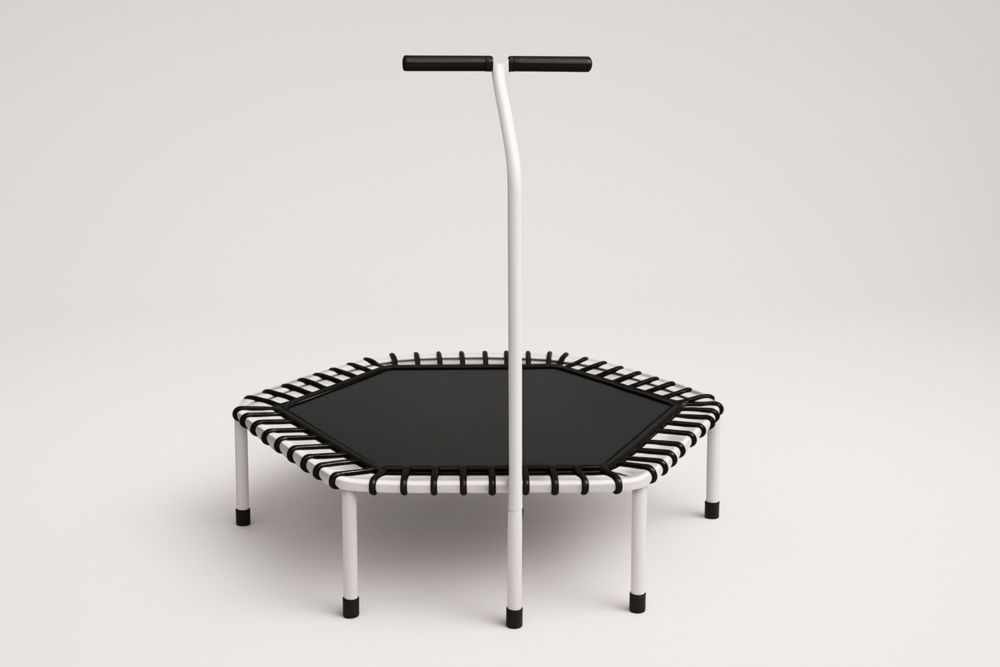 Sechseckiges Trampolin mit Griff in Schwarz/Weiß, 100 cm Durchmesser, Stahlrahmen und PVC-Matte