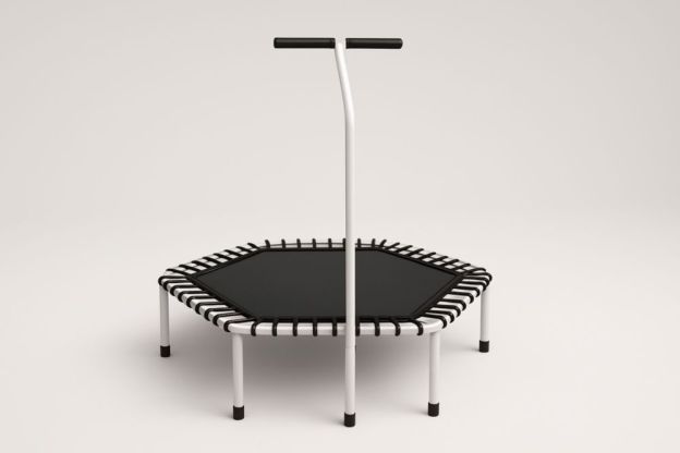 Sechseckiges Trampolin mit Griff in Schwarz/Weiß, 100 cm Durchmesser, Stahlrahmen und PVC-Matte