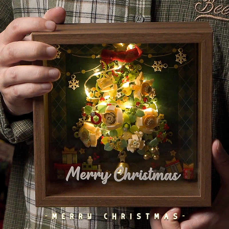 Christmas tree window wooden photo frame building block assembly toy desktop decoration