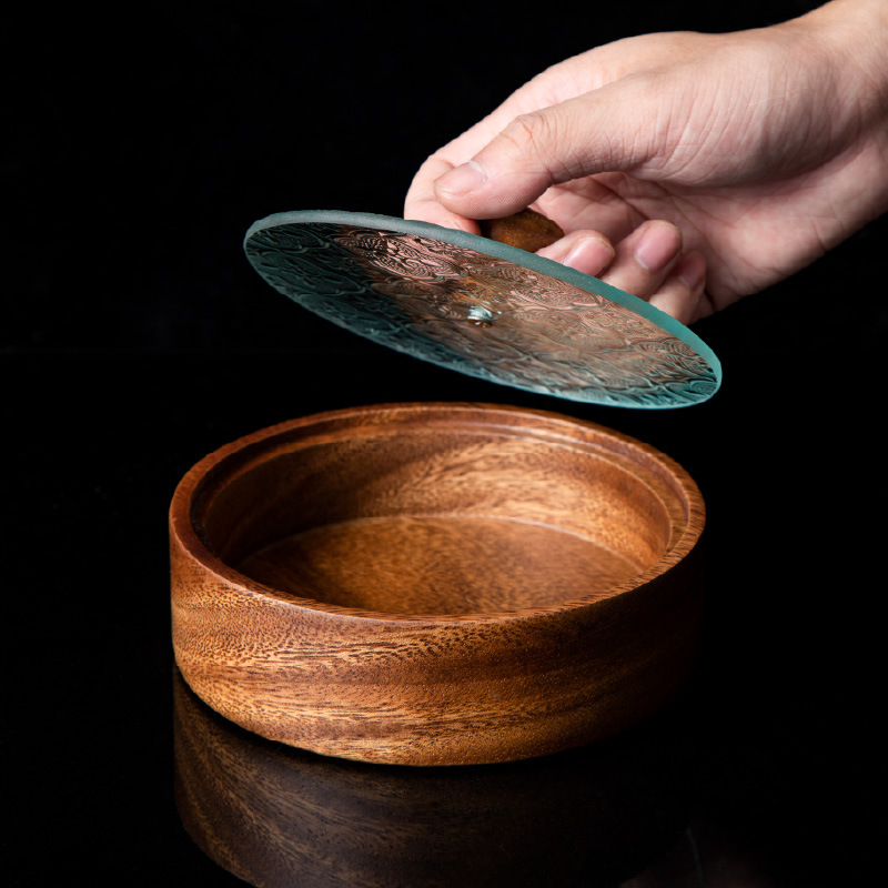 Japanese-style Begonia Glass Walnut Wood Fruit Plate