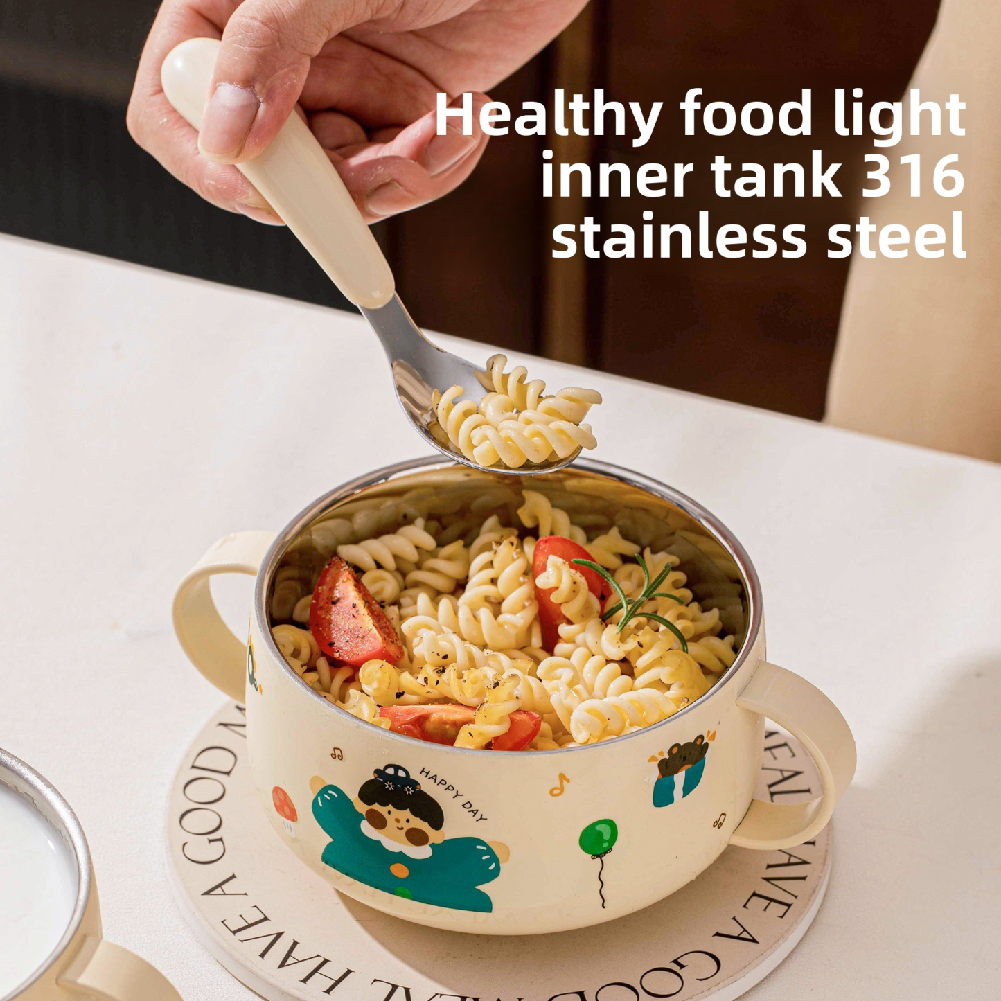316 stainless steel children's bowl with double ears for supplementary food