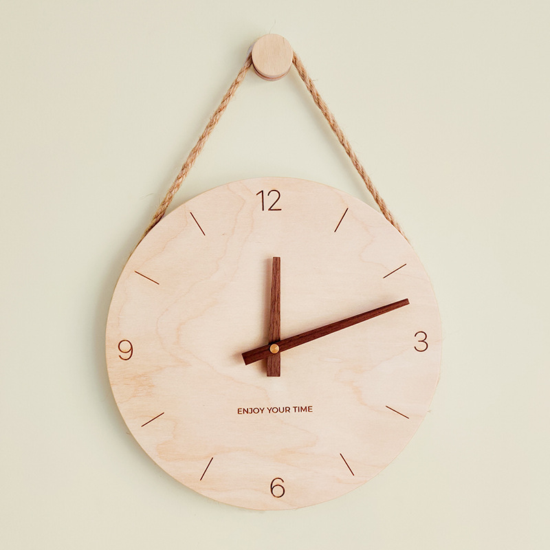 Wooden hanging rope creative wall clock
