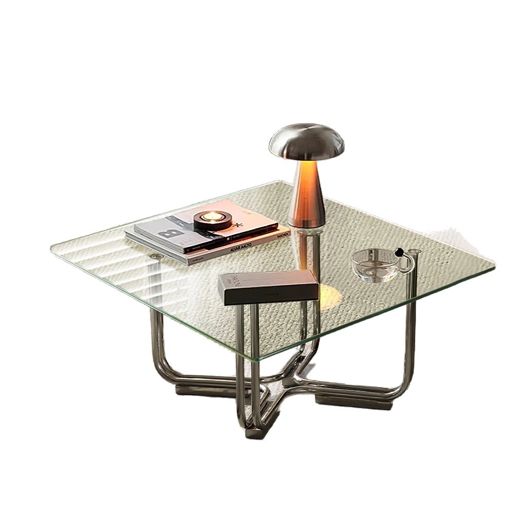 Mid-century stainless steel glass coffee table