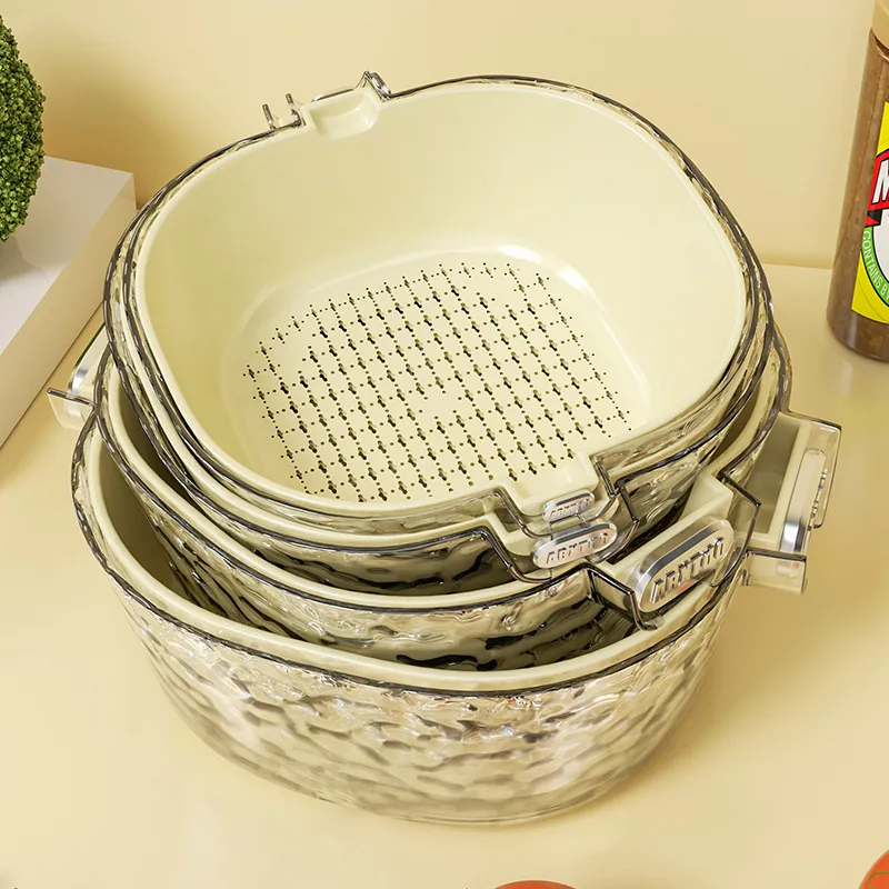 Double-layer draining basket for washing fruits and vegetables in the kitchen