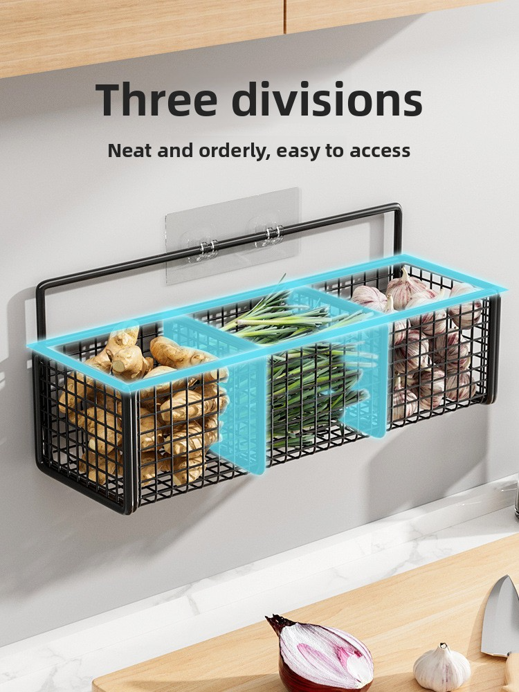 Kitchen shelf, punch-free wall-mounted condiment rack, wall-mounted vegetable basket