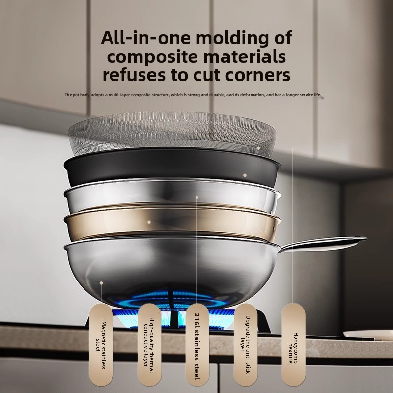 316 stainless steel household non-stick pan with honeycomb wok