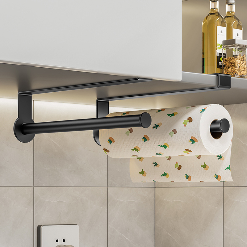 Punch-free cabinet paper holder for kitchen paper towel rack