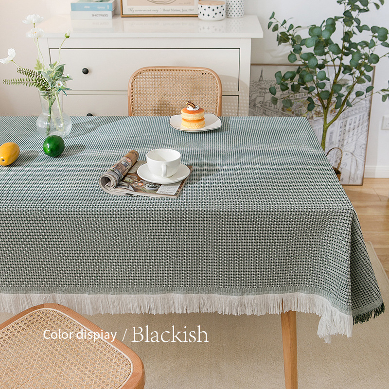 Coffee table cloth with tassels, wear-resistant tablecloth, dust-proof waffle tablecloth, round tablecloth